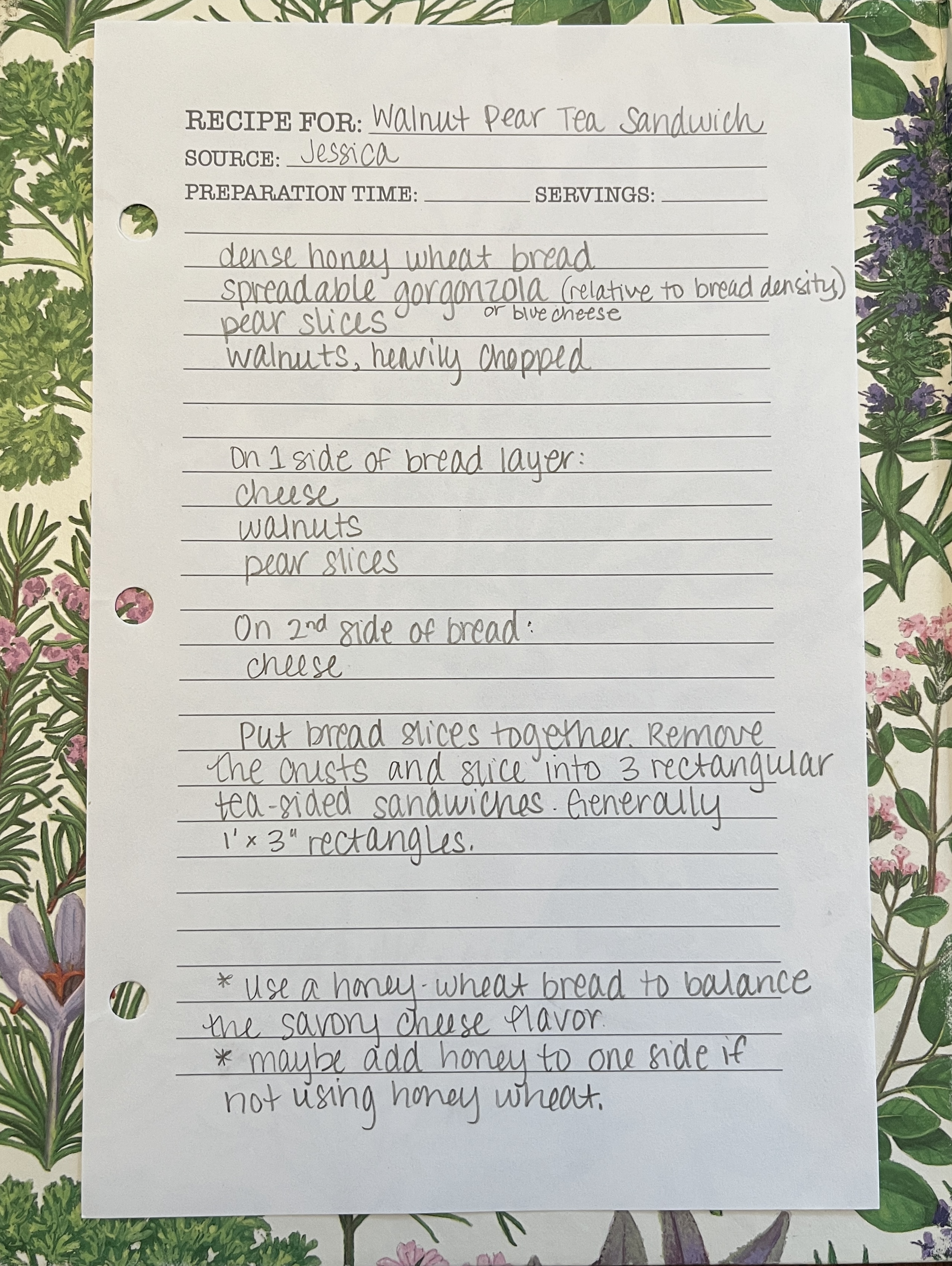 Wallnut pear tea sandwich recepie